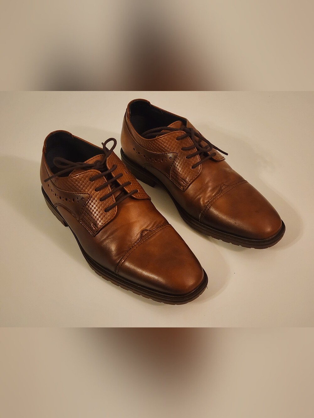 Boys 2 - Stacy Adams Tan Brown Leather Lace-Up Oxfords